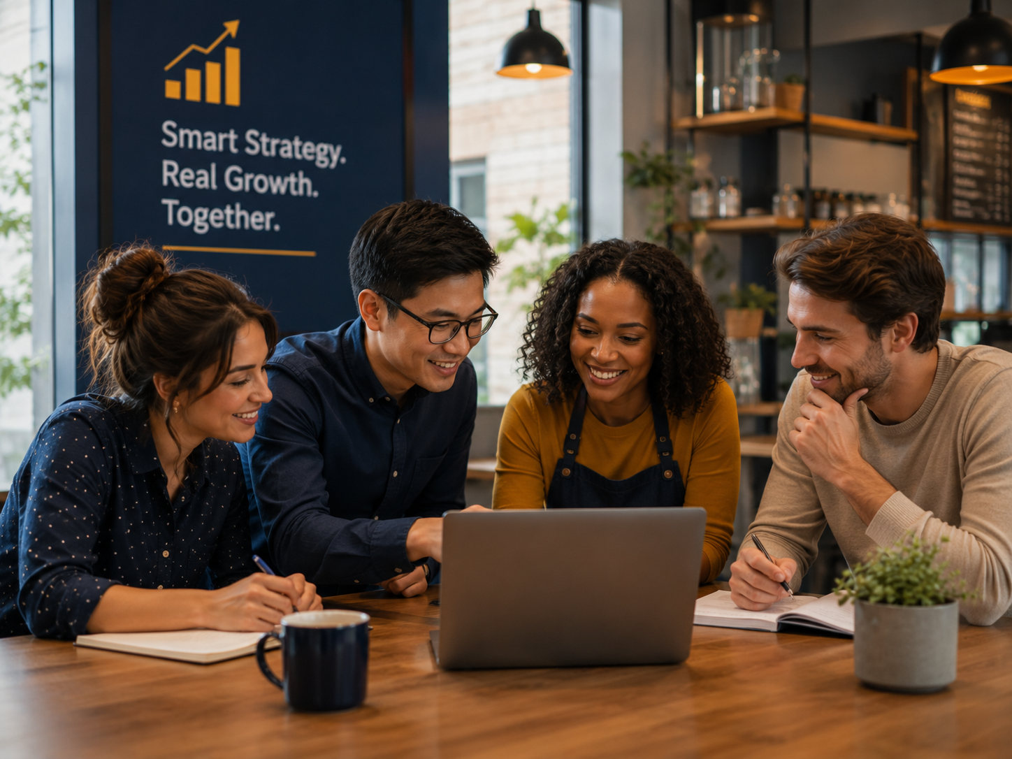 The iDesignCo team working with a small business owner
